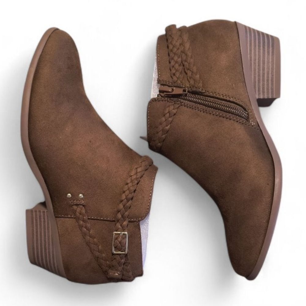 Brown Faux Suede Ankle Boots Size 6.5